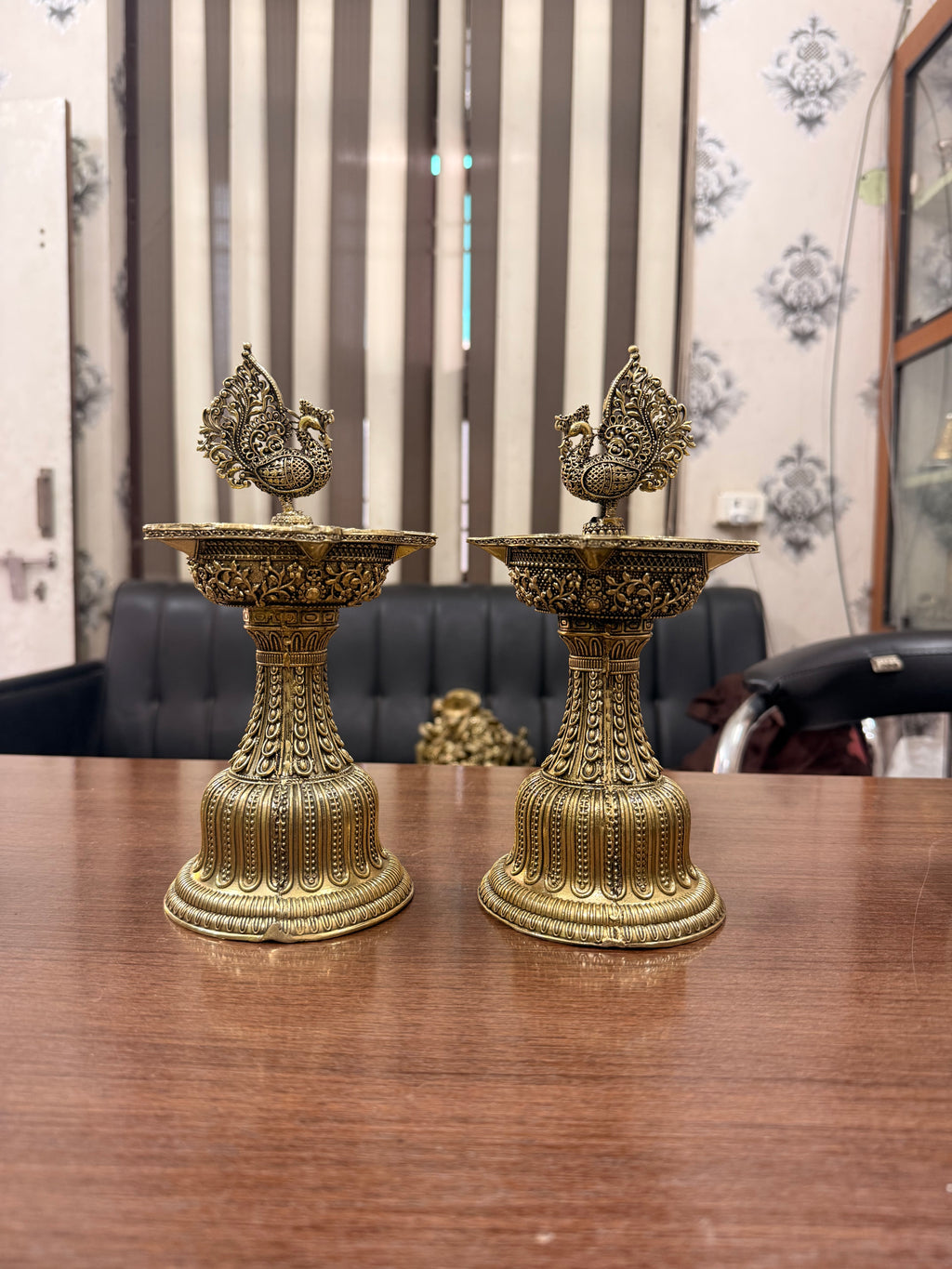 Handcrafted Brass Peacock Diya/Lamp Pair – Elegant Traditional Home Decor