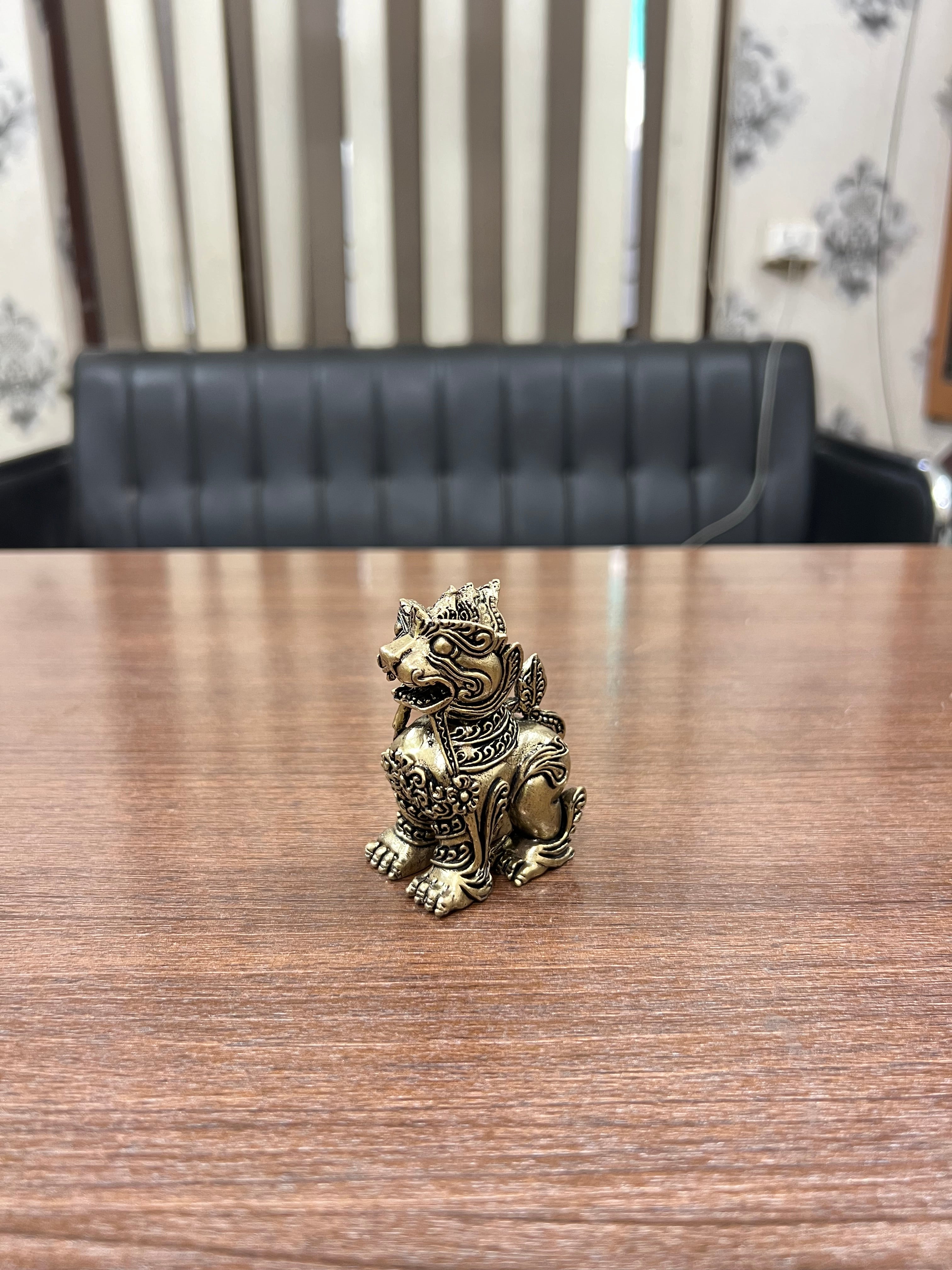 Divine Royal Simha - Pure Brass Guardian Lion. 3.1” hieght