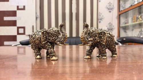 "Handcrafted Brass Elephant Statue for Home Decor - Intricately Carved Vintage Brass Hathi Showpiece for Good Luck and Prosperity (4 Inches)"