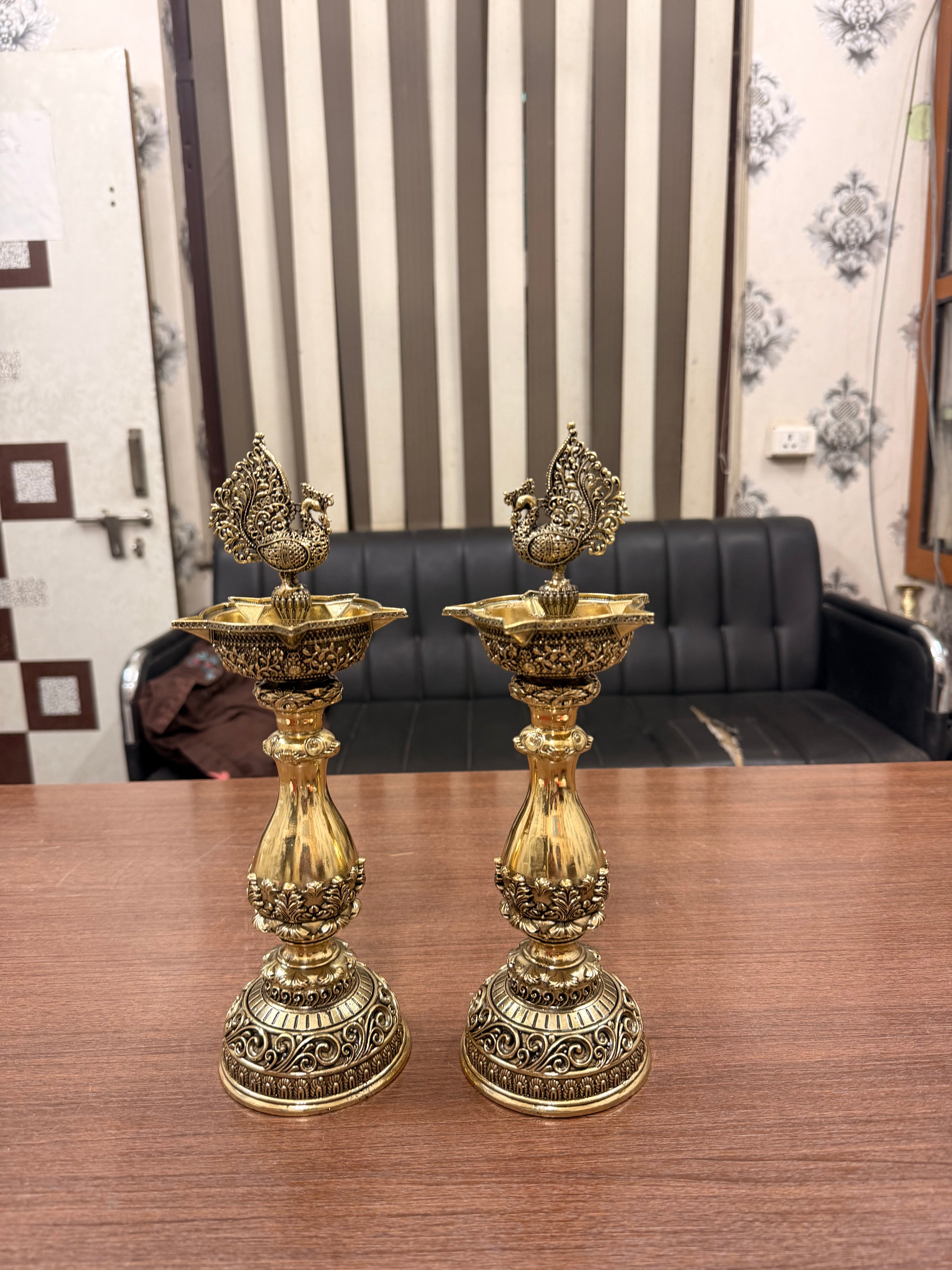 Handcrafted Decorative Brass Peacock Diya/Lamp Pair – 12 Inch