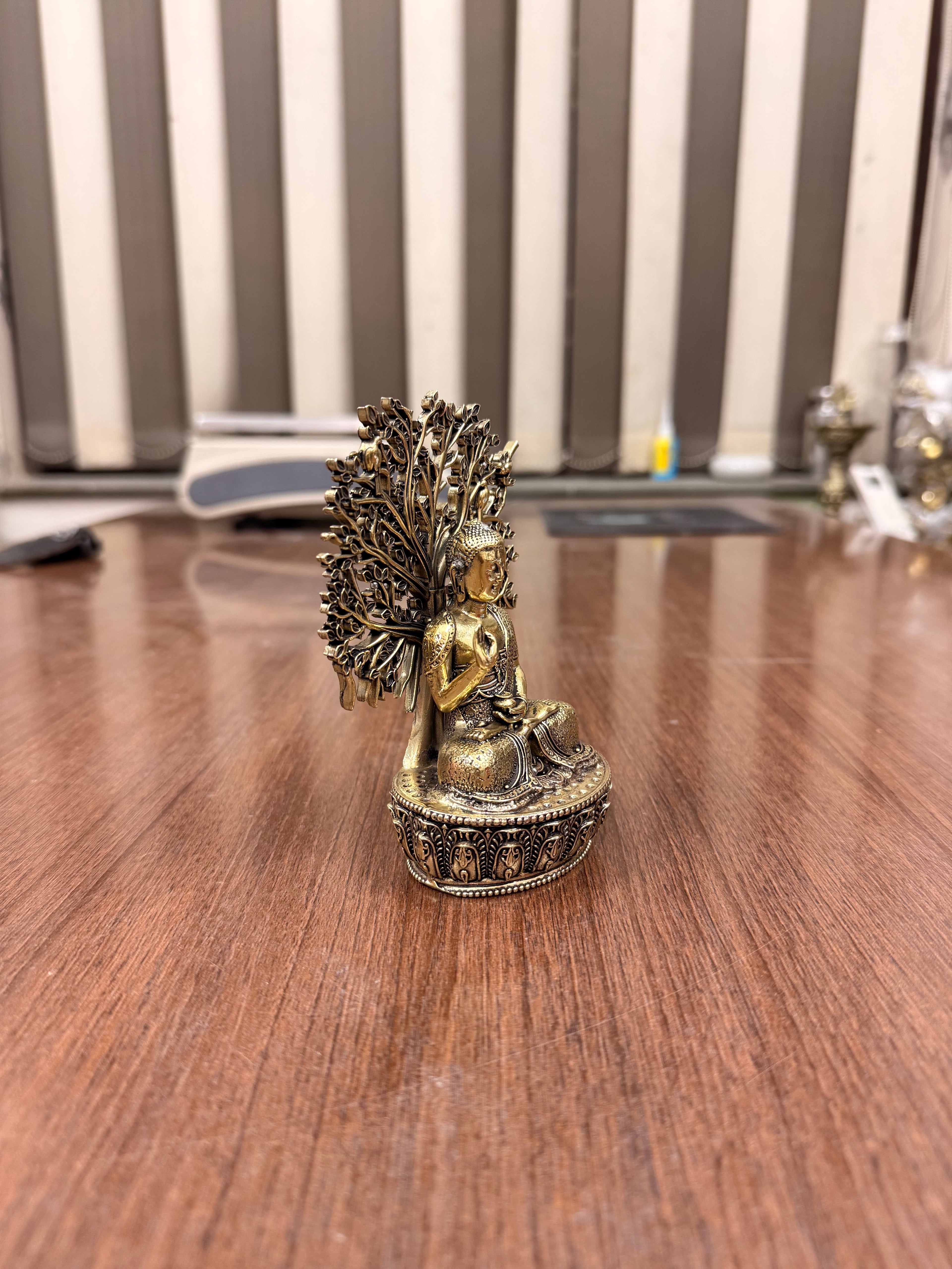 Handcrafted superfine brass tree budha made with highly detailed work in 4.8” for your home