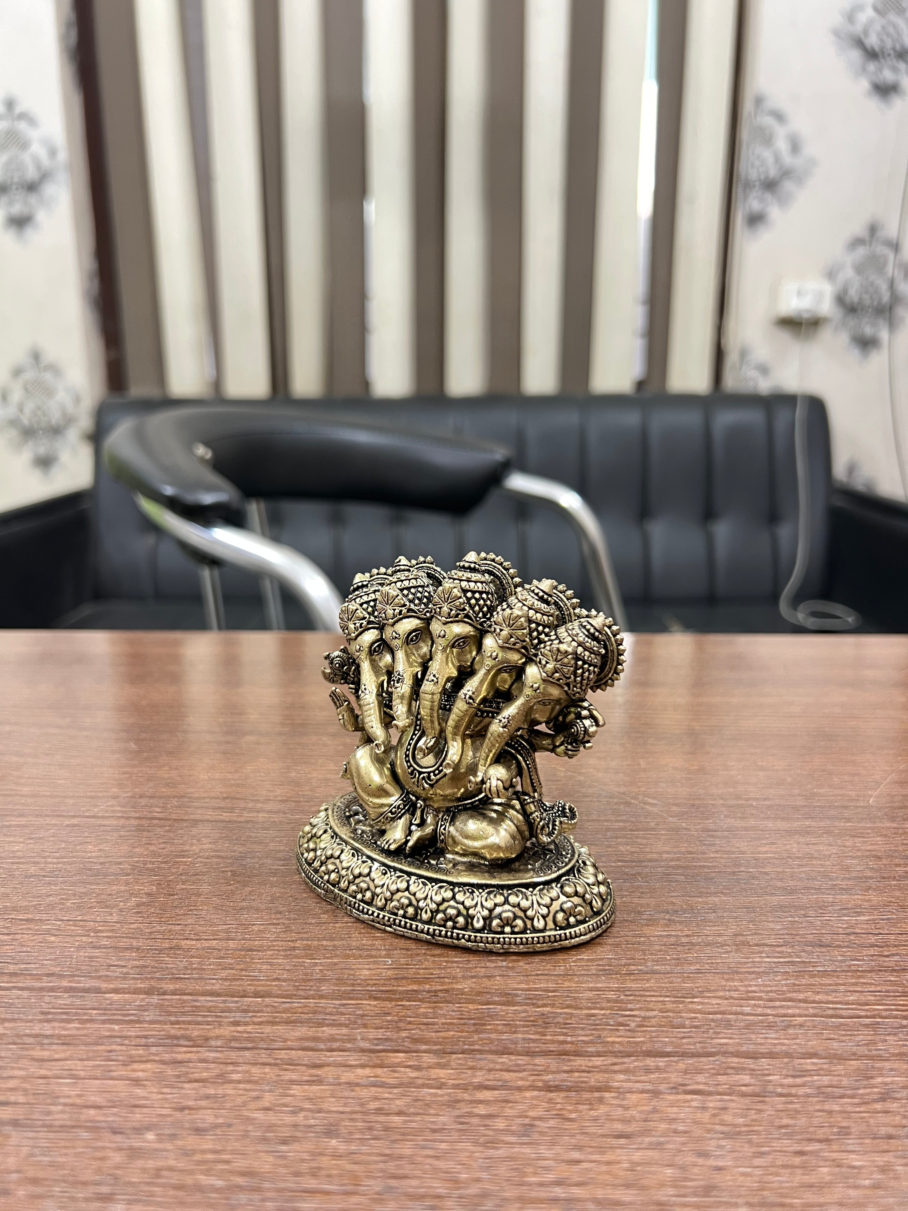 Pure Brass Panchmukhi Ganesha Idol - Divine Prosperity & Protection. 3.4” hieght 290