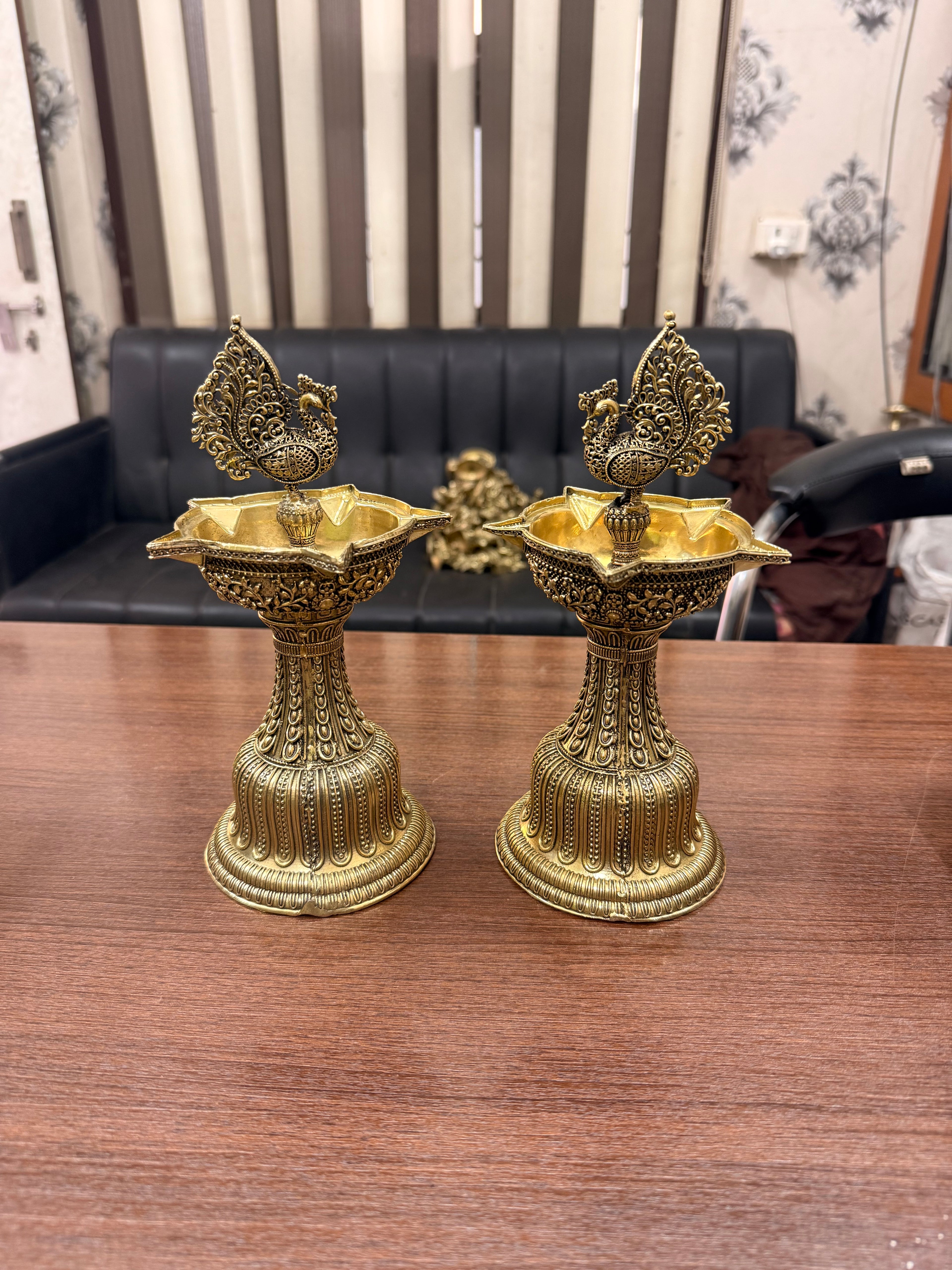 Handcrafted Brass Peacock Diya/Lamp Pair – Elegant Traditional Home Decor