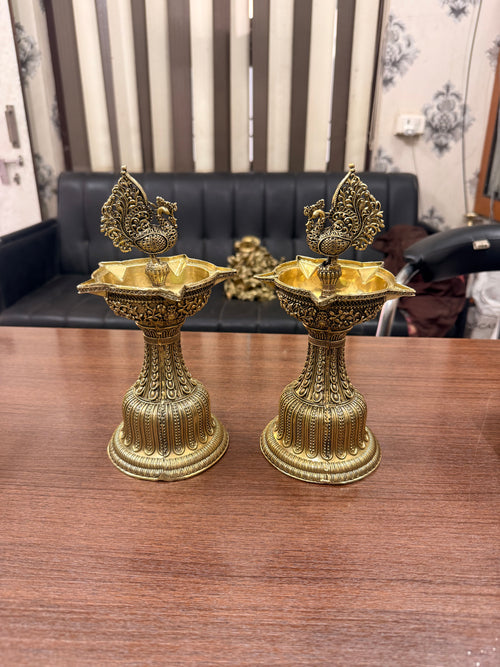 Handcrafted Brass Peacock Diya/Lamp Pair – Elegant Traditional Home Decor