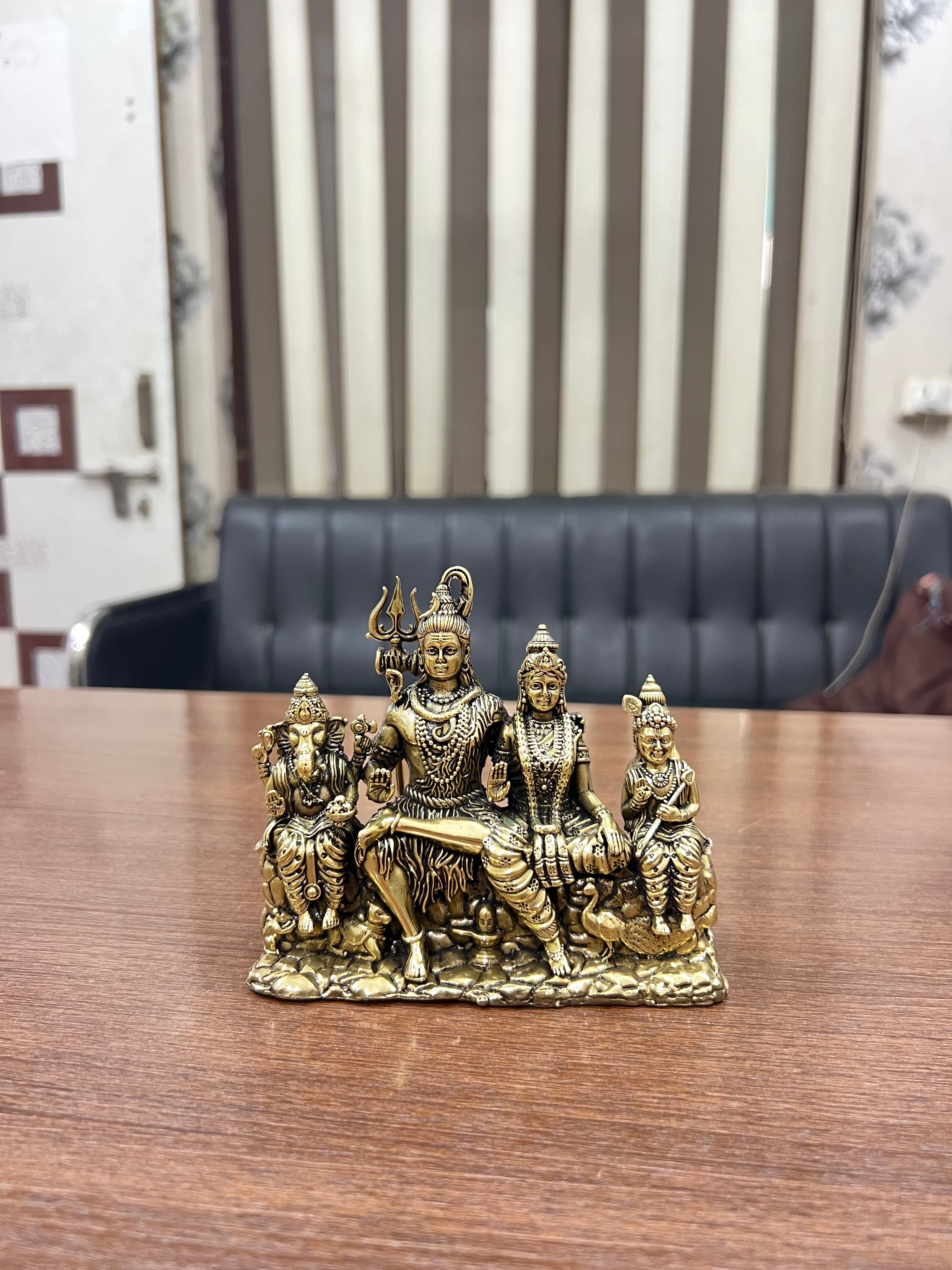 The Divine Family: Handcrafted Brass Shiv Parivar. 4.2 tall 310grm