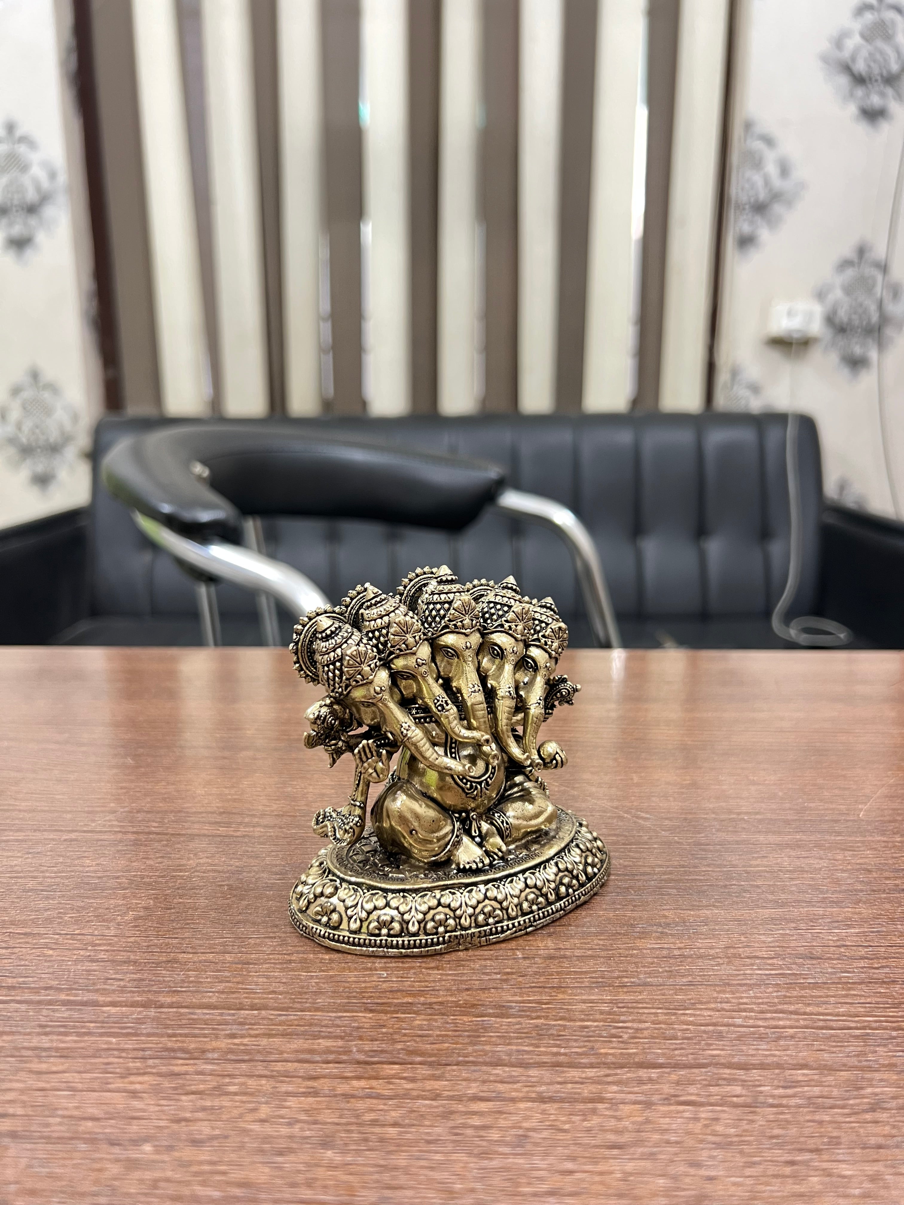 Pure Brass Panchmukhi Ganesha Idol - Divine Prosperity & Protection. 3.4” hieght 290