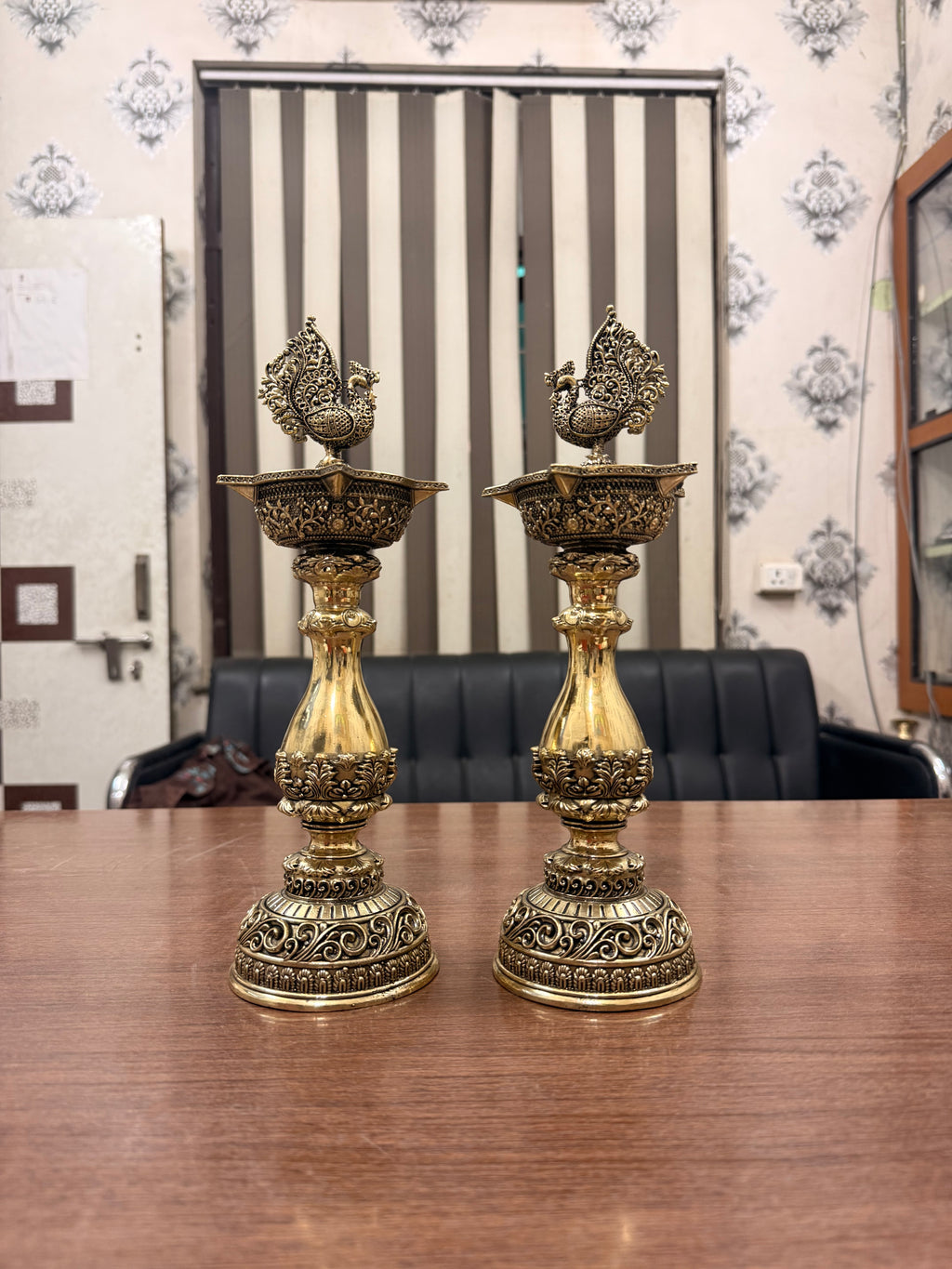 Handcrafted Decorative Brass Peacock Diya/Lamp Pair – 12 Inch