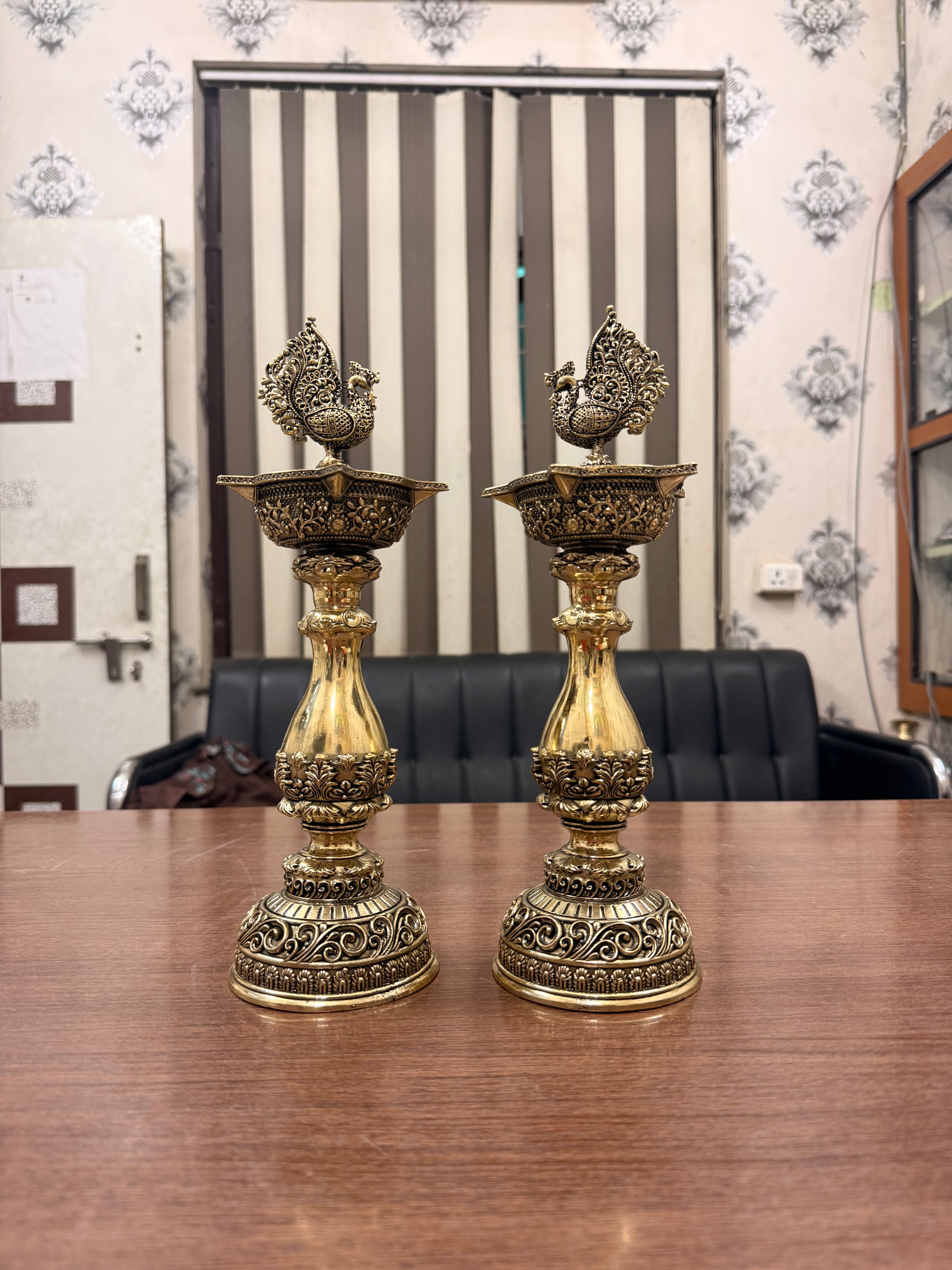 Handcrafted Decorative Brass Peacock Diya/Lamp Pair – 12 Inch