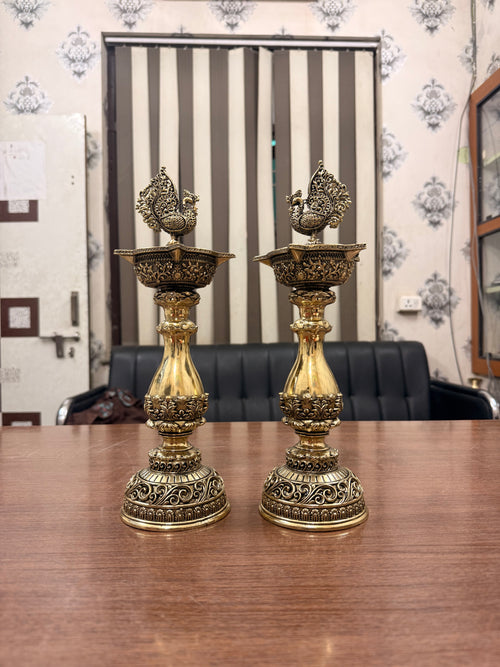 Handcrafted Decorative Brass Peacock Diya/Lamp Pair – 12 Inch