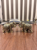 Handcrafted Brass Elephant Pair with Intricate Radha Krishna Raslila Engravings