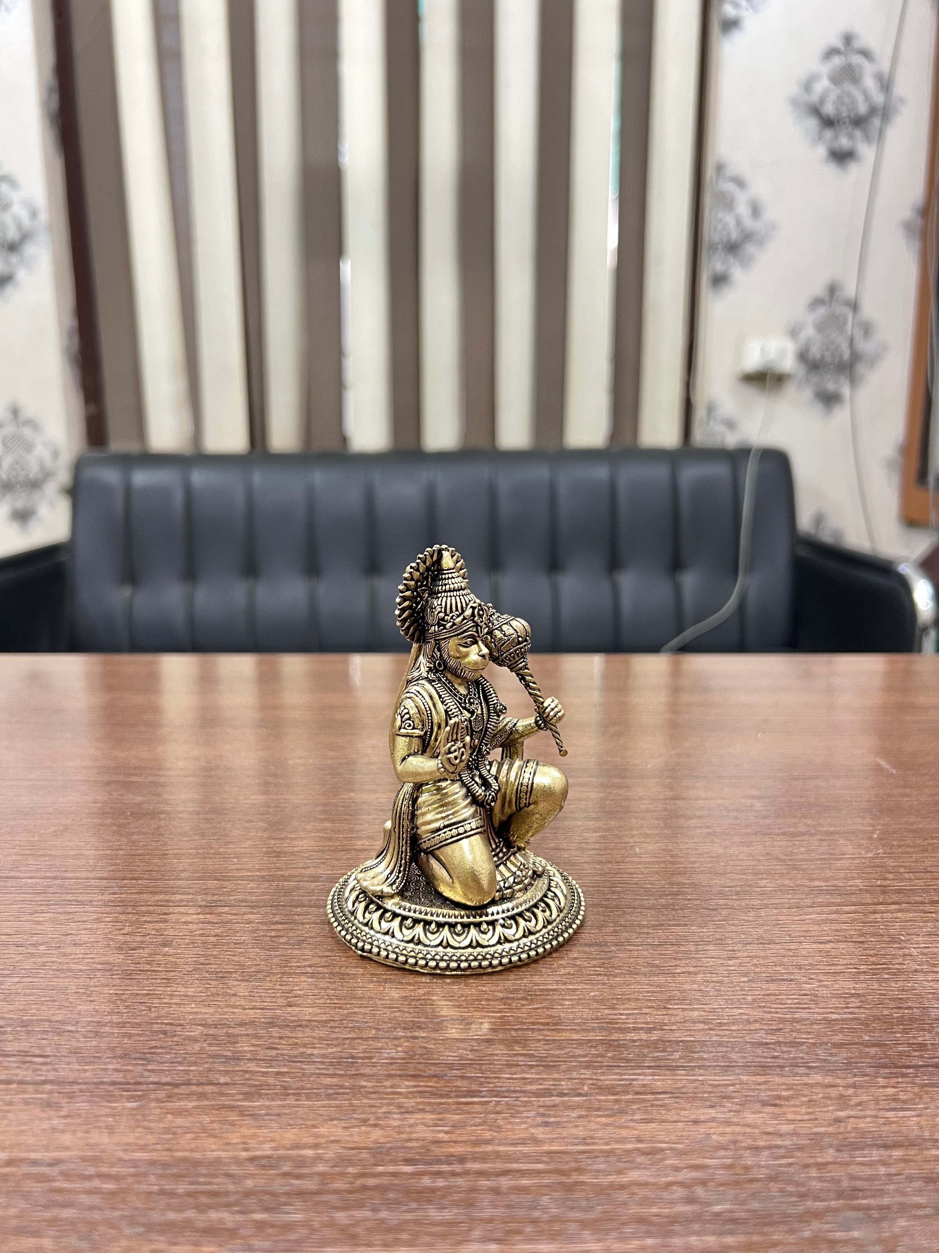 Pure Brass Sitting Veer Hanuman Idol - Symbol of Strength & Devotion. 4” hieght