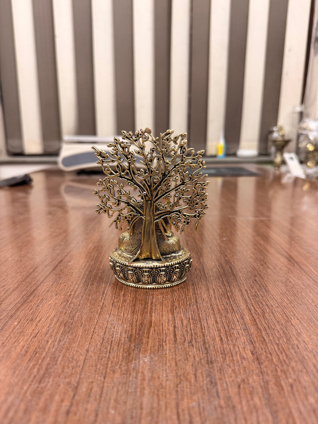 Handcrafted superfine brass tree budha made with highly detailed work in 4.8” for your home